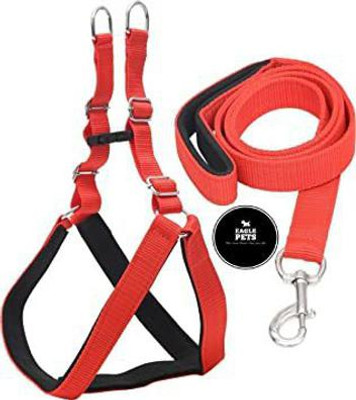 Pups&Pets Nylon Padded Adjustable Dog Harness & Leash 0.75 Inch for Small Size Pet Dog & Cat Collar & Chain(Medium, red)
