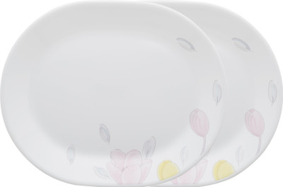 CORELLE Livingware Plus Elegance 31 cm Oval Serving Platter Pack of 2 Tray(Pack of 2, Microwave Safe)