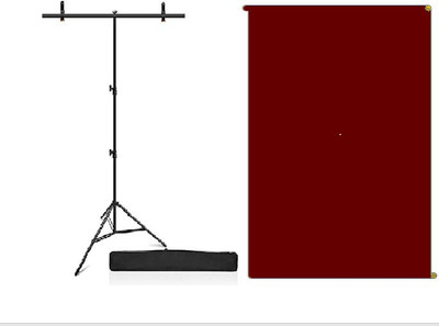 Stookin T-Stand With 6ftx9ft Maroon Photography Screen With 2 Spring Clamp & Carry Bag Reflector