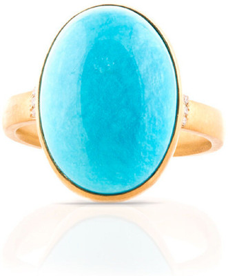 CEYLONMINE Ceylonmine Beautiful Firoza Natural Stone Unisex Copper Turquoise Gold Plated Ring