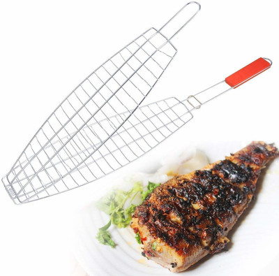 TGOPIT Roasting Fish Grilling Basket Vegetable With Folding Handle 5 kg Roaster(Silver)