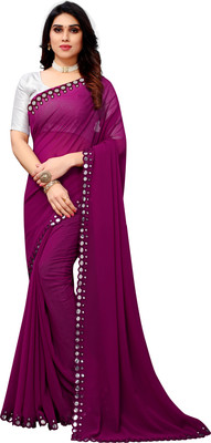 Pireva Solid/Plain Bollywood Georgette, Cotton Silk Saree(Purple)