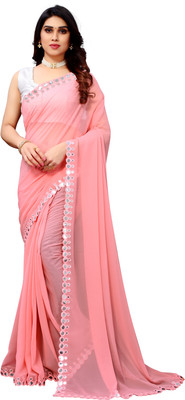 Pireva Solid/Plain Bollywood Georgette, Cotton Silk Saree(Pink)