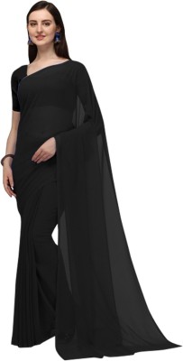 IRIS Solid/Plain Daily Wear Georgette Saree(Black)