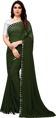 Laddu creation Embellished Bollywood Georgette Saree(Dark Green)