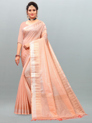 AAMONASTHA Self Design Daily Wear Pure Silk, Linen Saree(Orange)