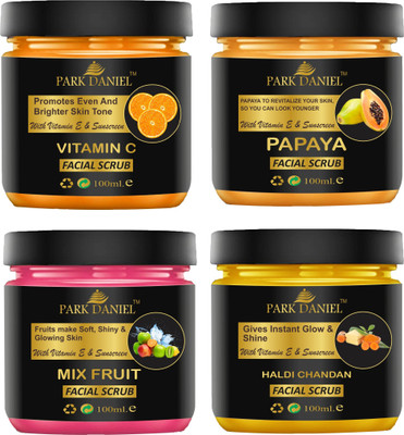 PARK DANIEL Vitamin C, Papaya, Mix Fruit & Haldi Chandan Scrub Pack of 4 of 100 ml(400 ml) Scrub(400 ml)