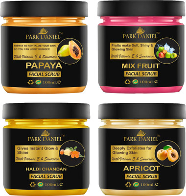 PARK DANIEL Papaya, MixFruit, Haldi Chandan & Apricot Face Scrub Pack of 4 of 100 ml(400 ml) Scrub(400 ml)