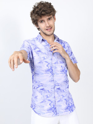 HIGHLANDER Men Printed Party Blue Shirt
