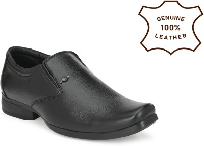 Groofer Groofer Men's Black Genuine leather formal shoes Shoes Slip On For Men(Black)