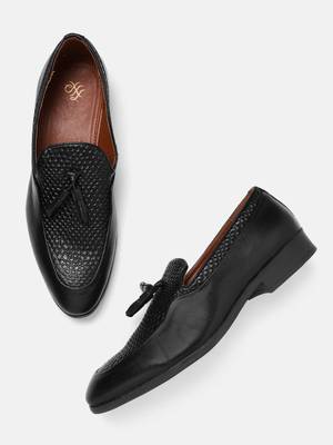 House of Pataudi House of Pataudi Men Black Handcrafted Leather Formal Loafers Loafers For Men