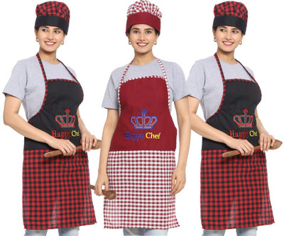 JMI Cotton Chef's Apron - Free Size(Multicolor, Pack of 3)