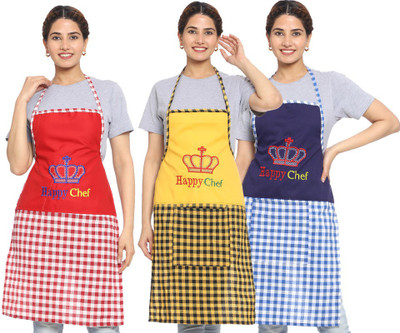 JMI Cotton Chef's Apron - Free Size(Multicolor, Pack of 3)