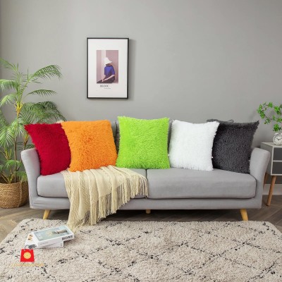 Wondershala Self Design Cushions Cover(Pack of 5, 40 cm*40 cm, Red, Orange, Green, White, Black)