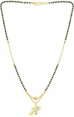 VESTURE KNOT Alphabet H Letter Short Length,With Gold Platted & Diamond Pendant For Women's Alloy Mangalsutra