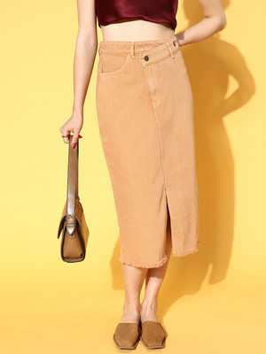 SASSAFRAS Solid Women Wrap Around Beige Skirt