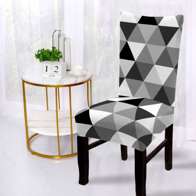 DECORIAN Polycotton Geometric Chair Cover(Black, White Pack of 1)