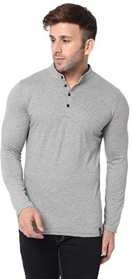 TOMRACK Solid Men Henley Neck Grey T-Shirt