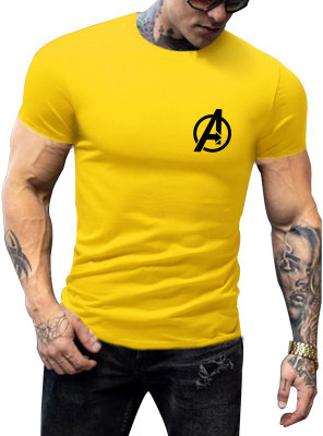 Fashion And Youth Printed Men Round Neck Yellow T-Shirt