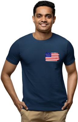 Fashion And Youth Printed Men Round Neck Navy Blue T-Shirt