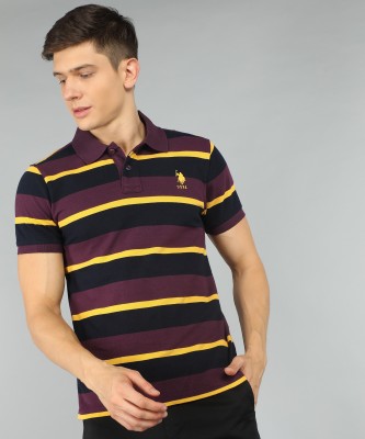 U.S. POLO ASSN. Striped Men Polo Neck Purple T-Shirt