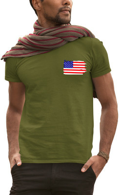 Fashion And Youth Printed Men Round Neck Dark Green T-Shirt