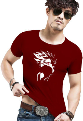 Fashion And Youth Printed Men Round Neck Maroon T-Shirt