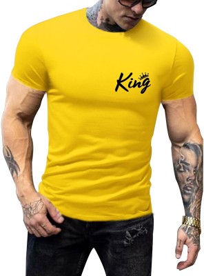 Fashion And Youth Printed Men Round Neck Yellow T-Shirt