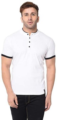 TOMRACK Solid Men Mandarin Collar White T-Shirt