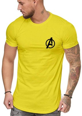 Fashion And Youth Printed Men Round Neck Yellow T-Shirt