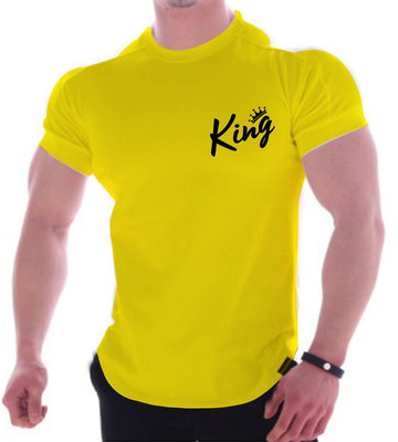 Fashion And Youth Graphic Print Men Round Neck Yellow T-Shirt