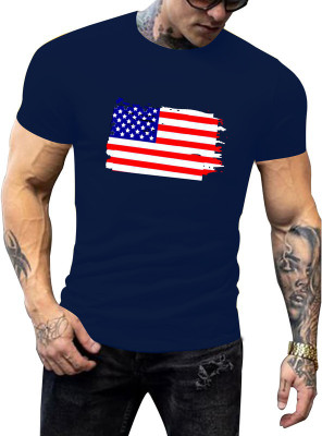 Fashion And Youth Printed Men Round Neck Navy Blue T-Shirt