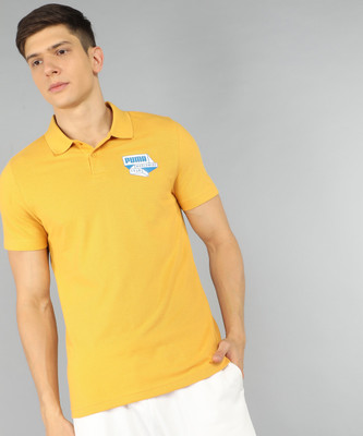 PUMA Solid Men Polo Neck Yellow T-Shirt