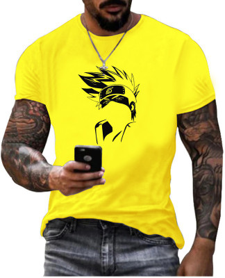 Fashion And Youth Printed Men Round Neck Yellow T-Shirt