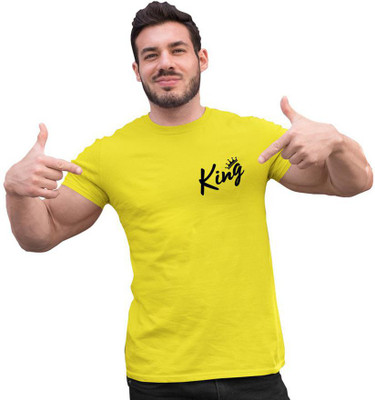 Fashion And Youth Printed Men Round Neck Yellow T-Shirt