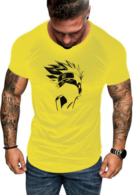 Fashion And Youth Printed Men Round Neck Yellow T-Shirt