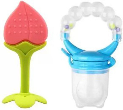 qtypie BPa Free (Combo Saver Pack of 2) Teether and Feeder (Multicolor) Teether and Feeder(Blue)