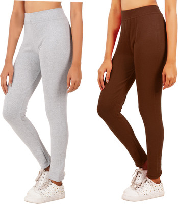 Eazy Trendz Solid Women Silver, Brown Tights