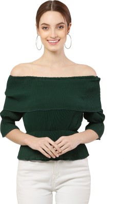 Micro Mount Casual Solid Women Dark Green Top