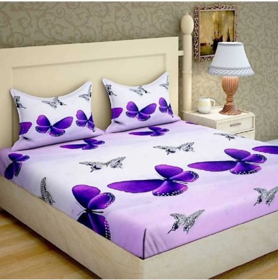 RK TRADES 144 TC Cotton Double, Queen Printed Flat Bedsheet(Pack of 1, Purple, Multicolor)