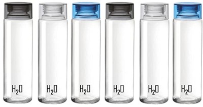 Randal H2O Sodalime Glass Fridge Water Bottle with Plastic Cap (Set Of 6 ) 1000 ml Bottle(Pack of 6, Clear, Glass)