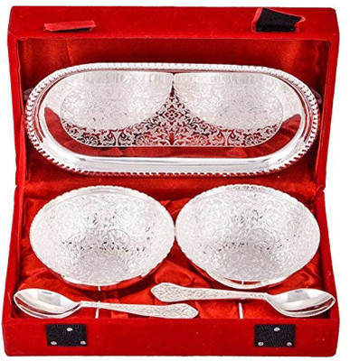 Wanzhow German Silver Plated Bowl Set Bowl, Spoon, Tray Serving Set(Pack of 1)