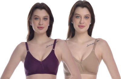 Viral Girl Women T-Shirt Non Padded Bra(Purple, Beige)