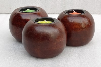 OnlineCraft Wooden Tealight Holder Set(Brown, Pack of 3)