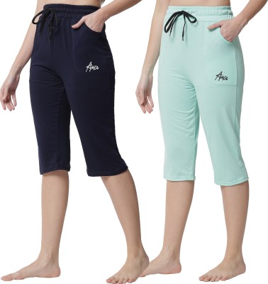 ANIXA Women Light Green, Blue Capri