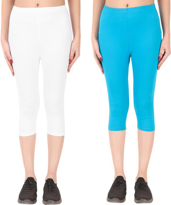 Ayvina Cotton Lycra capri for women,capri for ladies,capri for girls Women White, Light Blue Capri