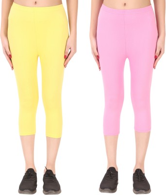 Ayvina Cotton Lycra capri for women,capri for ladies,capri for girls Women Yellow, Pink Capri