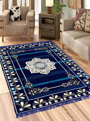 Nature A Blue Cotton Carpet(4 ft, X 6 ft, Rectangle)