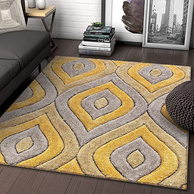 RM Handloom Yellow Polyester Carpet(5 ft,  X 2 ft, Rectangle)