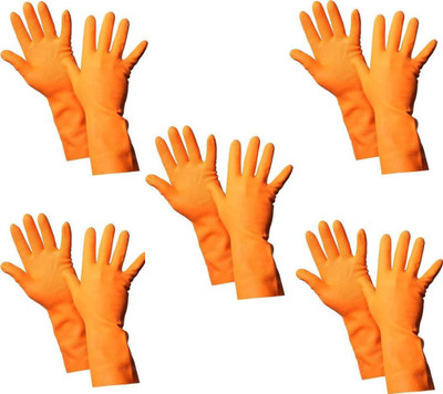 Conclood India Orange Rubber Hand Glove Wet and Dry Glove Set(Free Size Pack of 5)